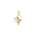 14K Yellow White Rose Gold Heart Pendant With Hawaiian Flower