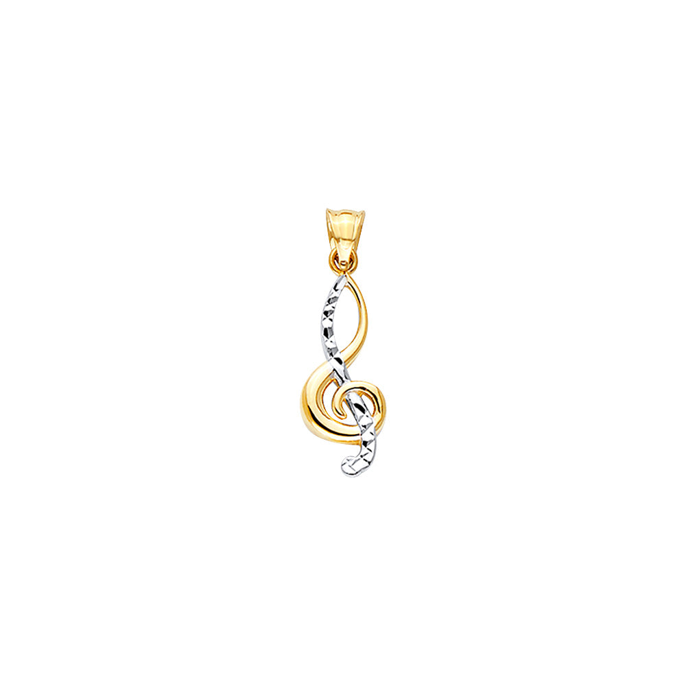 14K Two Tone Gold Diamond Cut Music Note Pendant