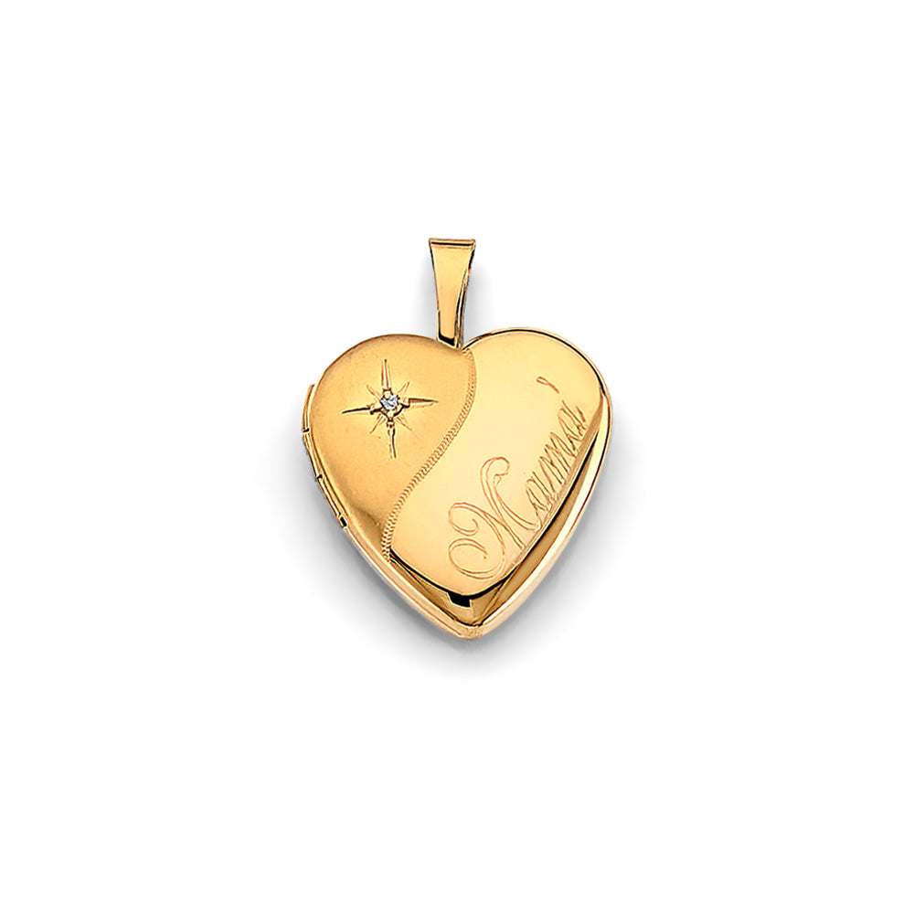 14K Yellow Gold Heart Mom Locket Pendant W/Dia
