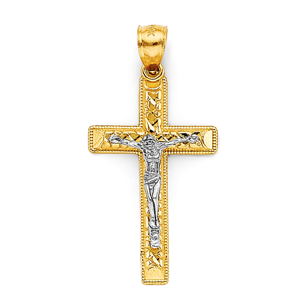 14K Two Tone Gold Crucifix Cross Pendant
