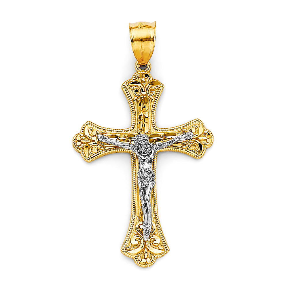 14K Two Tone Gold Crucifix Cross Pendant