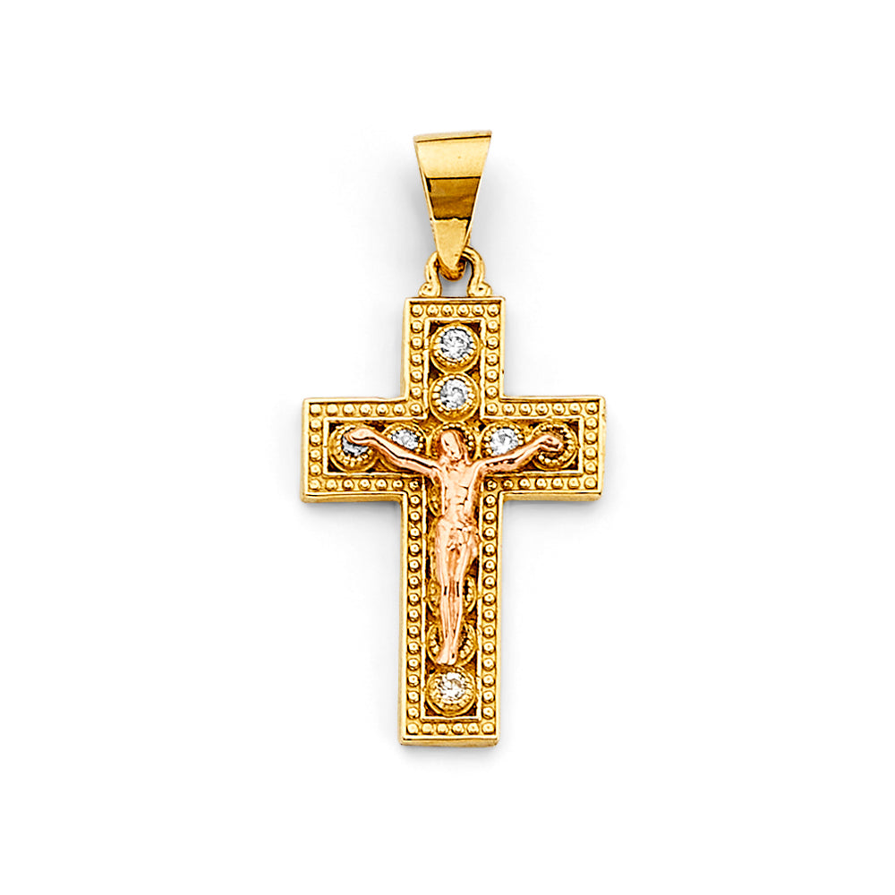 14K Two Tone Gold Crucifix Cross Pendant