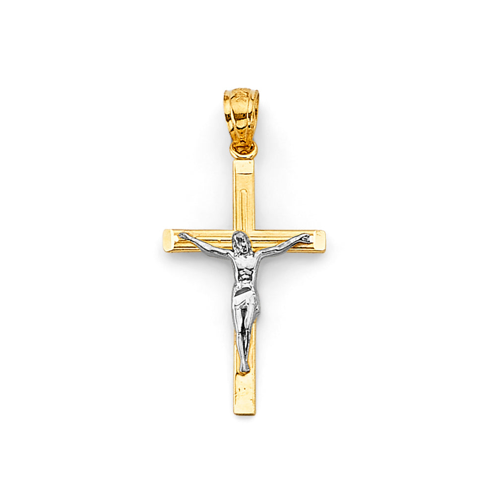 14K Two Tone Gold Crucifix Cross Pendant