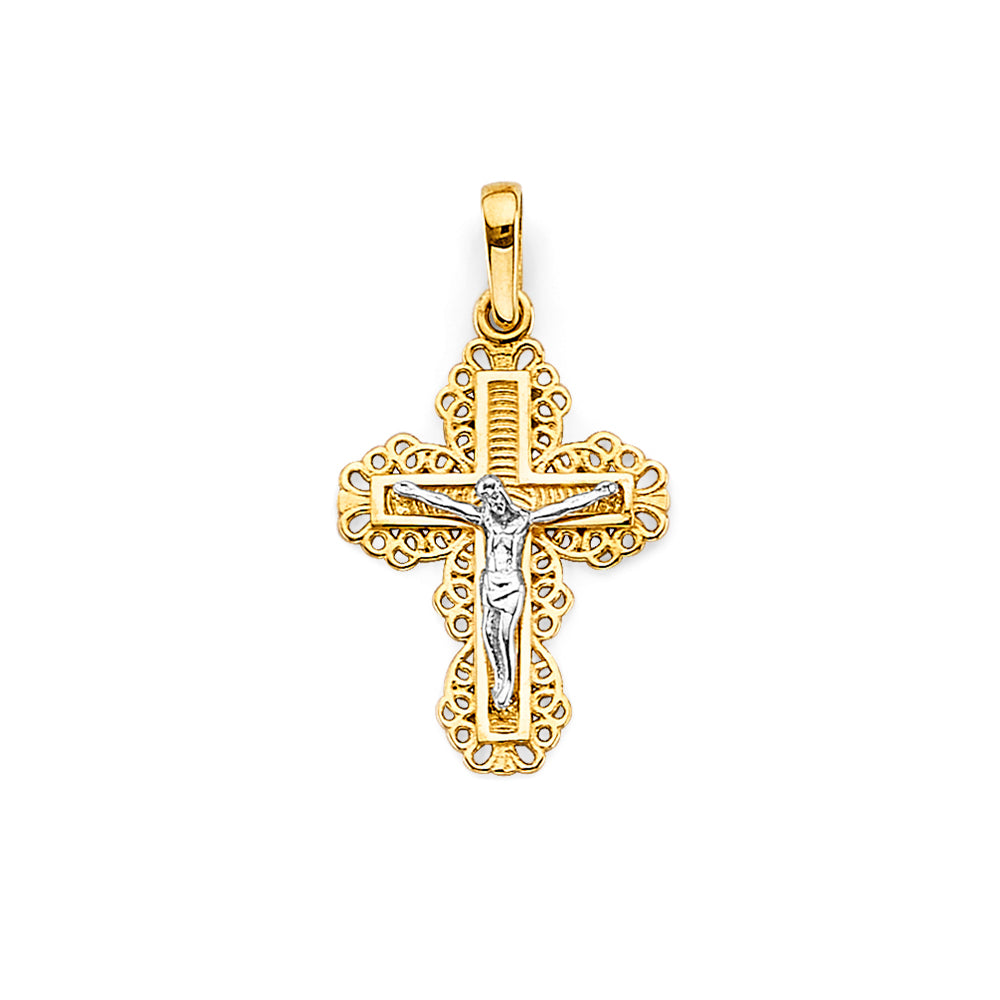 14K Two Tone Gold Crucifix Cross Pendant