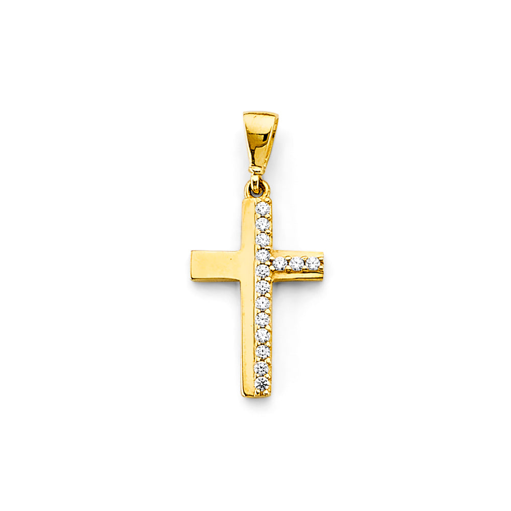 14K Yellow Gold CZ Cross Pendant