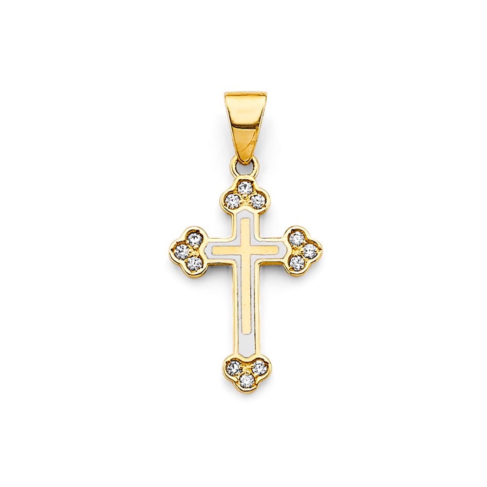 14K Yellow Gold CZ Cross Pendant