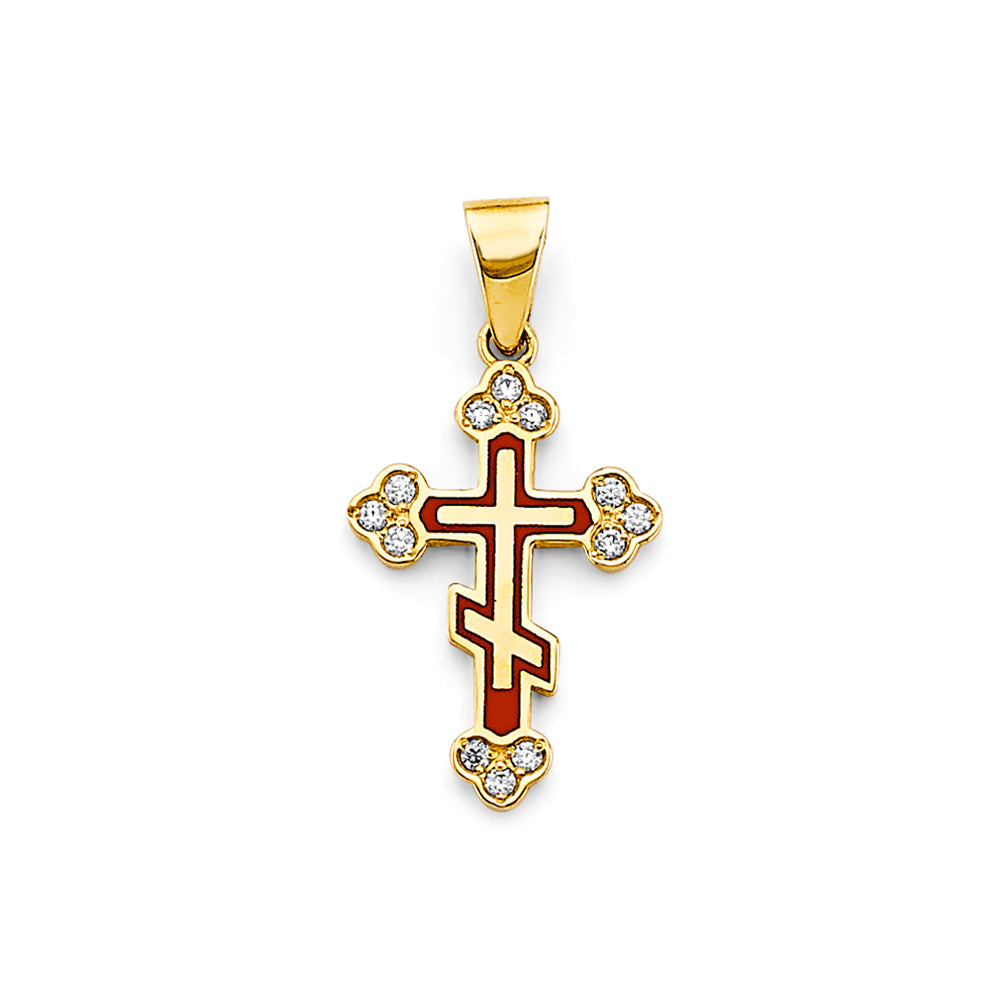 14K Yellow Gold Enamel Cross Pendant
