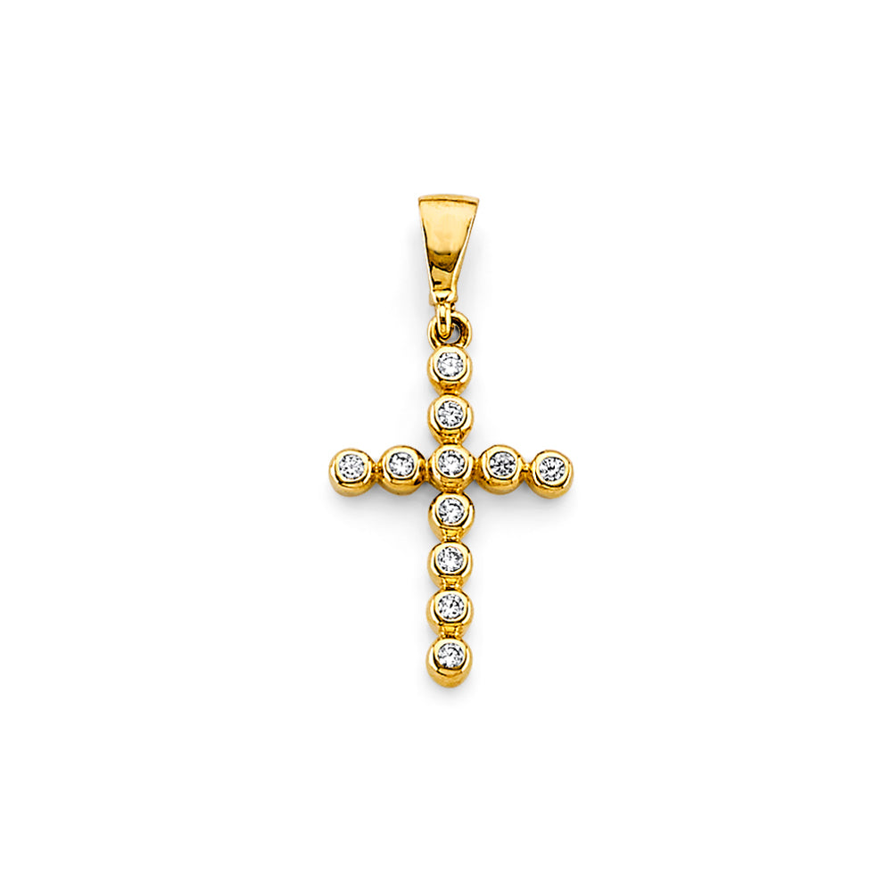 14K Yellow Gold CZ Cross Pendant