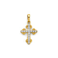 14K Two Tone Gold CZ Cross Pendant