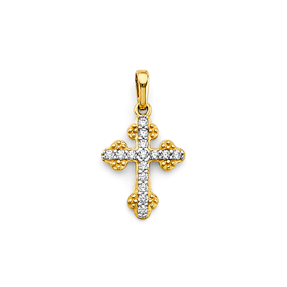 14K Two Tone Gold CZ Cross Pendant