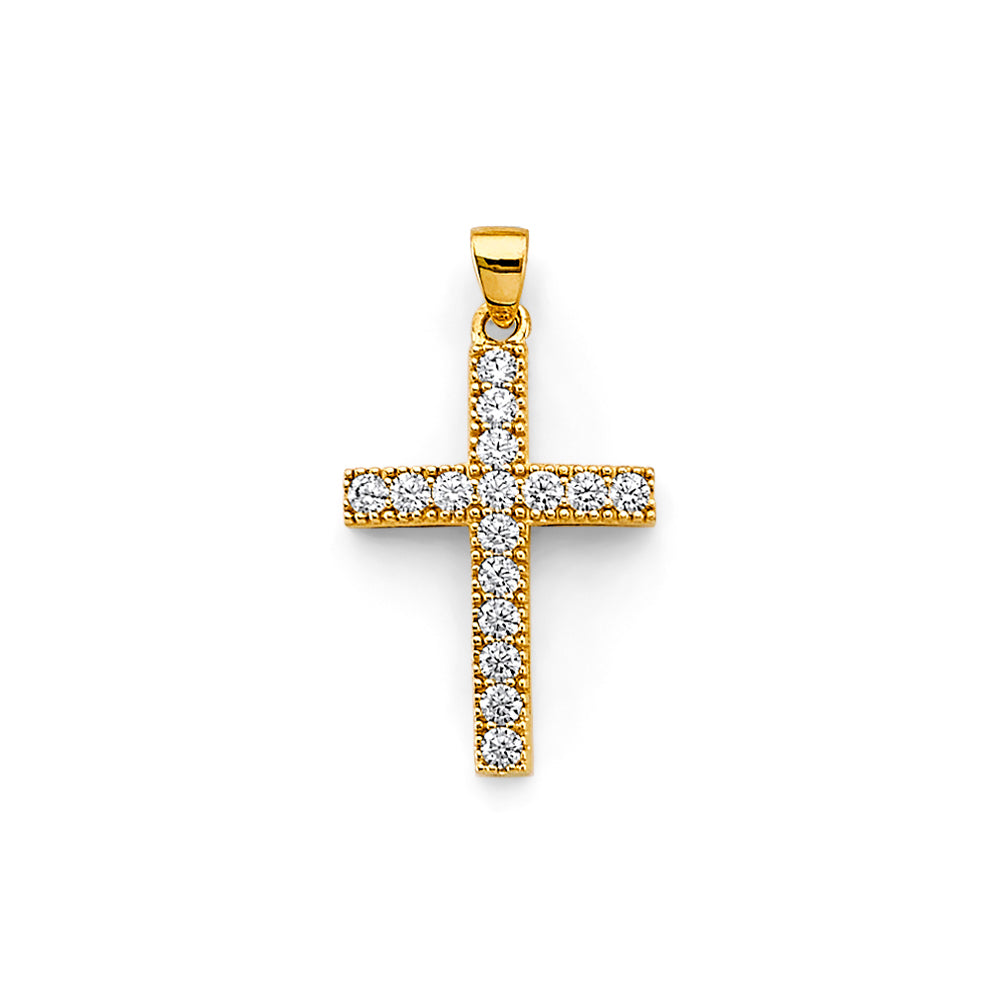 14K Two Tone Gold CZ Cross Pendant