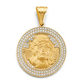 14K Yellow Gold CZ Round Jesus Face Pendant