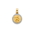 14K Two Tone Gold Round Angel Pendant
