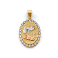 14K Yellow White Rose Gold CZ Oval Baptism Pendant