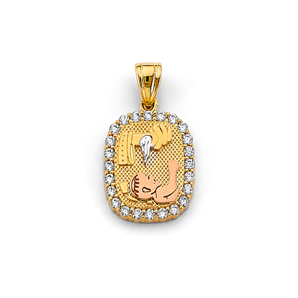 14K Yellow White Rose Gold CZ Rectangular Baptism Pendant