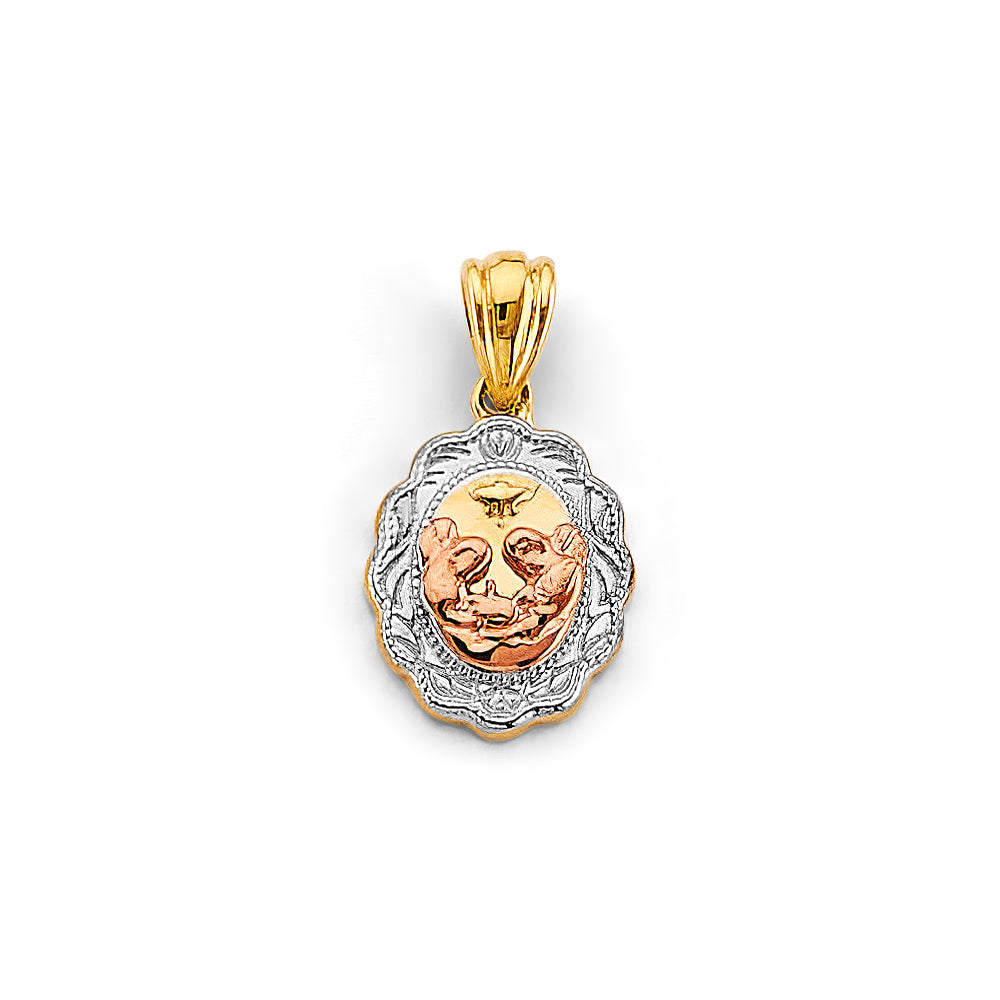 14K Yellow White Rose Gold Oval Baptism Pendant