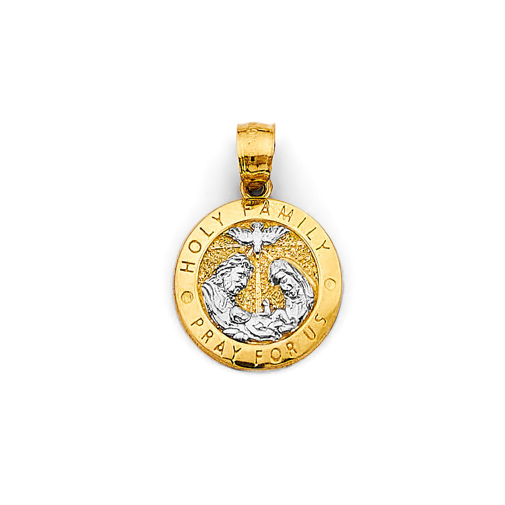 14K Two Tone Gold Round Holy Family Pendant
