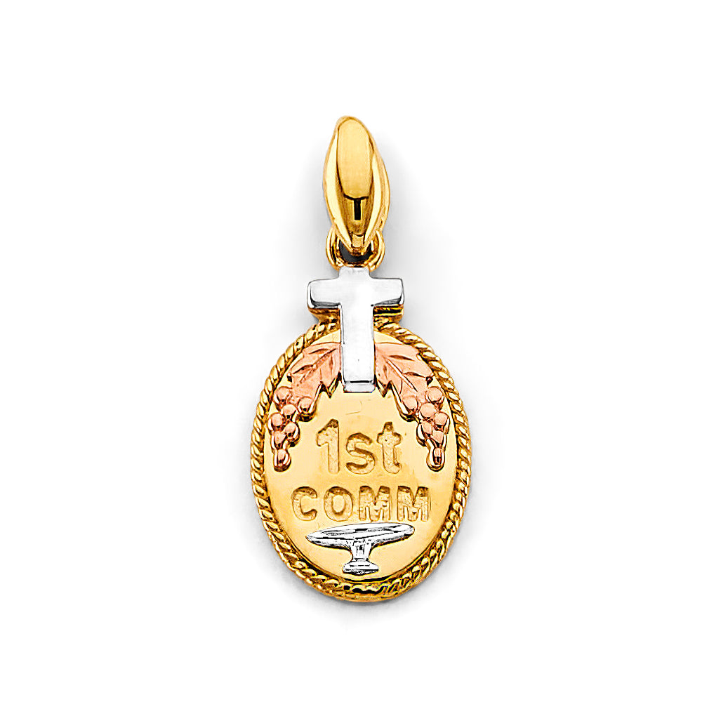 14K Yellow White Rose Gold Oval 1St Communion Pendant