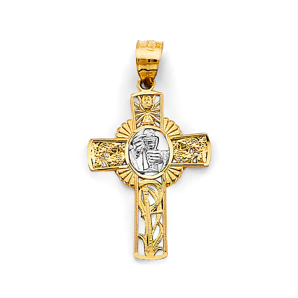 14K Two Tone Gold First Communion Cross Pendant