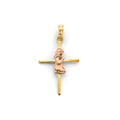 14K Two Tone Gold Girl First Communion Cross Pendant