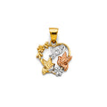 14K Yellow White Rose Gold Heart Dove Pendant