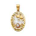 14K Yellow White Rose Gold CZ Oval Te Amo Pendant