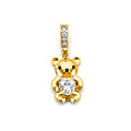 14K Yellow Gold CZ Pink Heart Teddy Bear Pendant