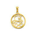 14K Yellow Gold Round Open Teddy Bear Pendant
