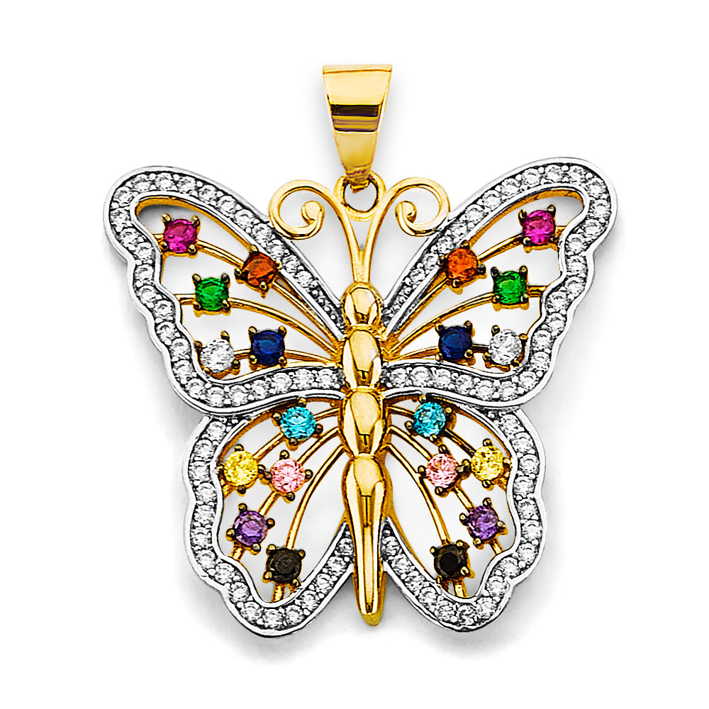 14K Two Tone Gold Colored CZ Big Butterfly Pendant