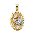 14K Yellow White Rose Gold CZ Oval Pendant W/ Butterfly