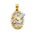 14K Yellow White Rose Gold CZ Oval Pendant W/ Hummingbird