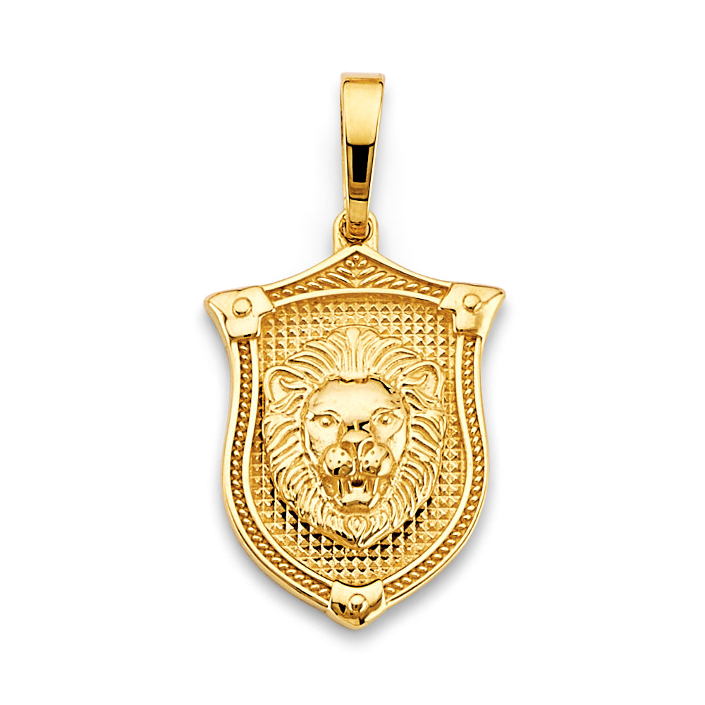 14K Yellow Gold Shield W/ Lion Face Pendant