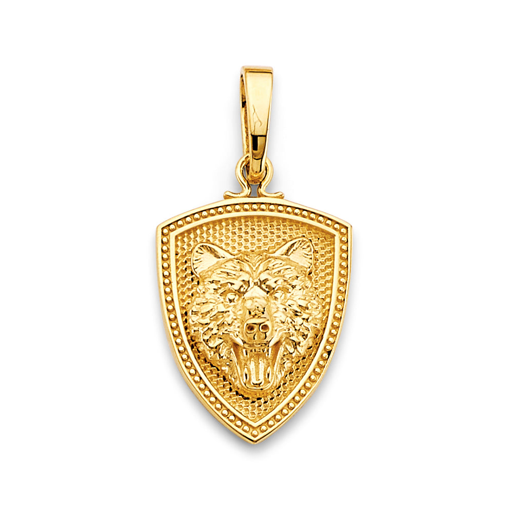 14K Yellow Gold Shield W/ Tiger Face Pendant