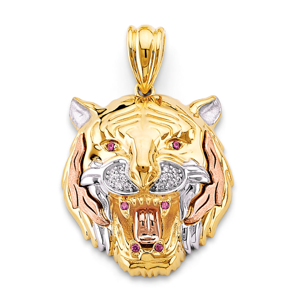 14K Yellow White Rose Gold Big Tiger Face Pendant