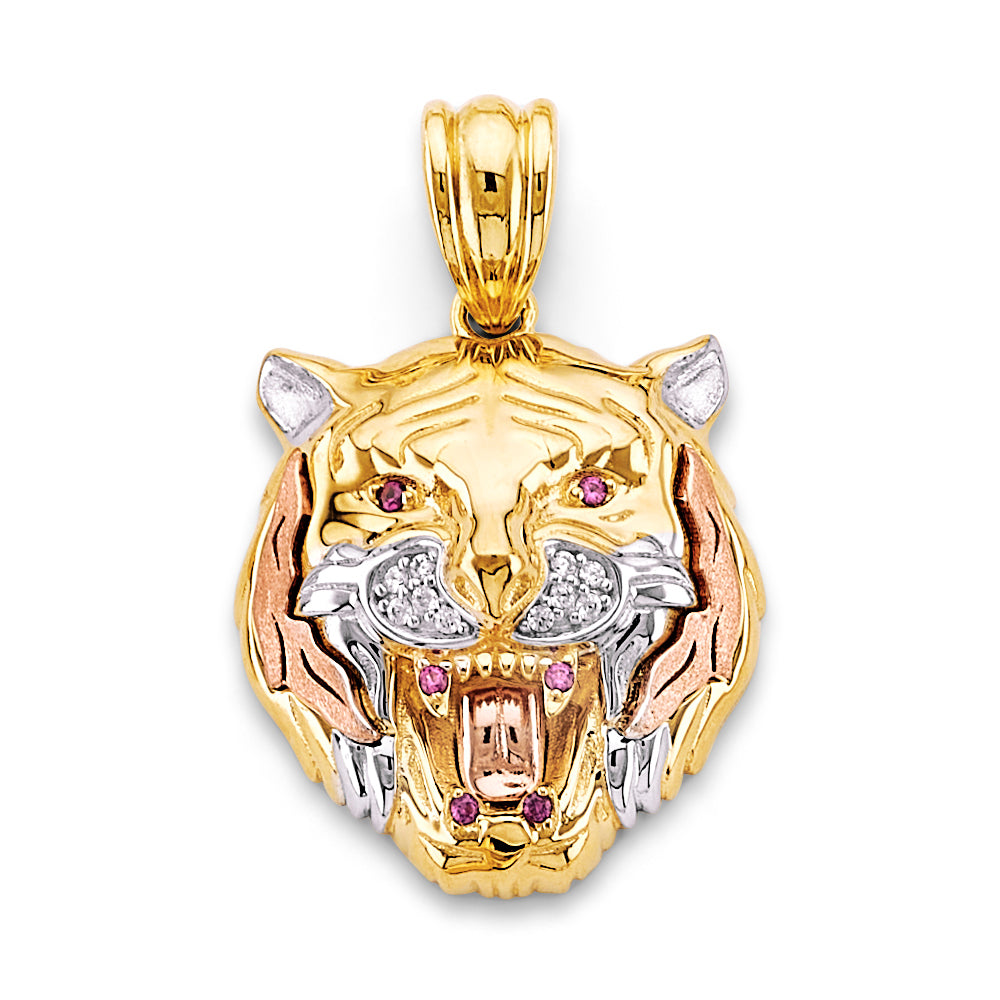 14K Yellow White Rose Gold Medium Tiger Face Pendant