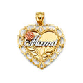 14K Yellow White Rose Gold Heart Mama Pendant
