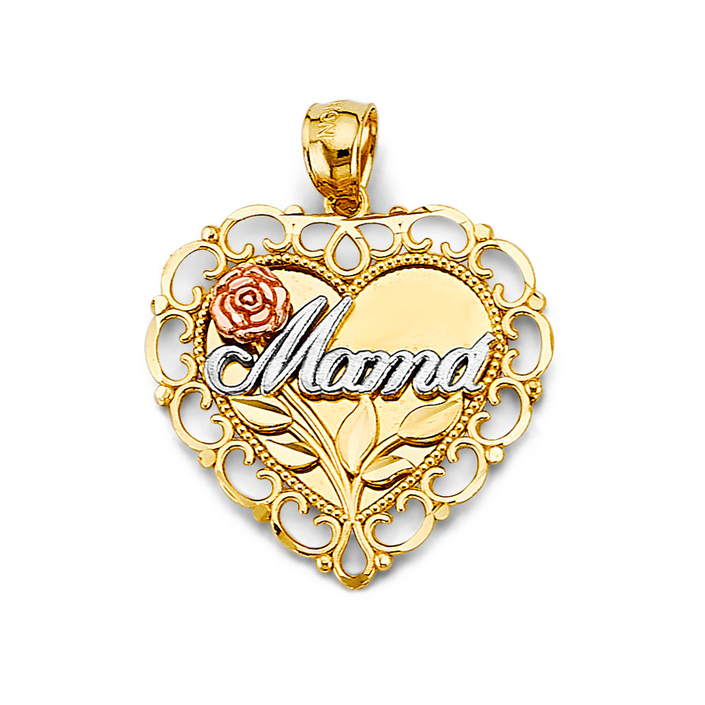 14K Yellow White Rose Gold Heart Mama Pendant