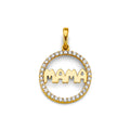 14K Two Tone Gold CZ Round Mama Pendant
