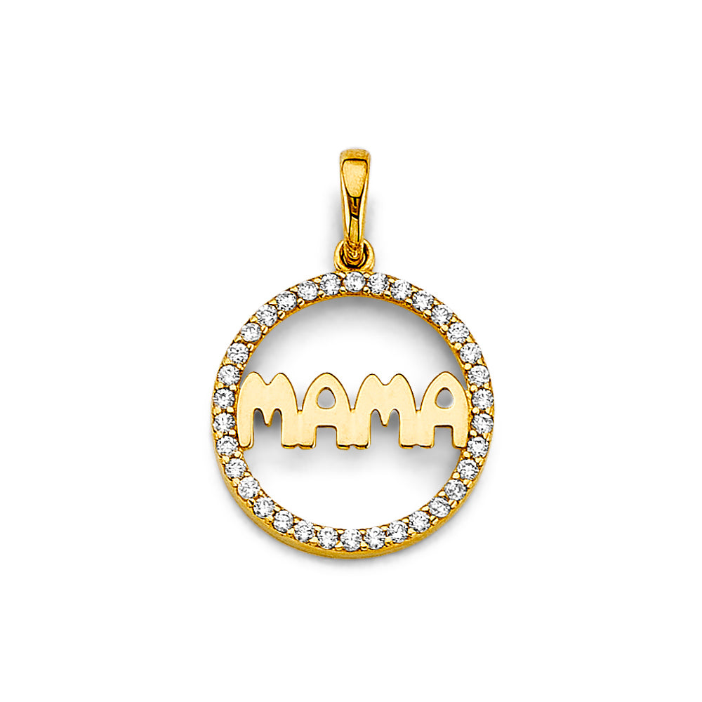 14K Two Tone Gold CZ Round Mama Pendant