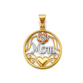 14K Yellow White Rose Gold CZ Round Mom Pendant
