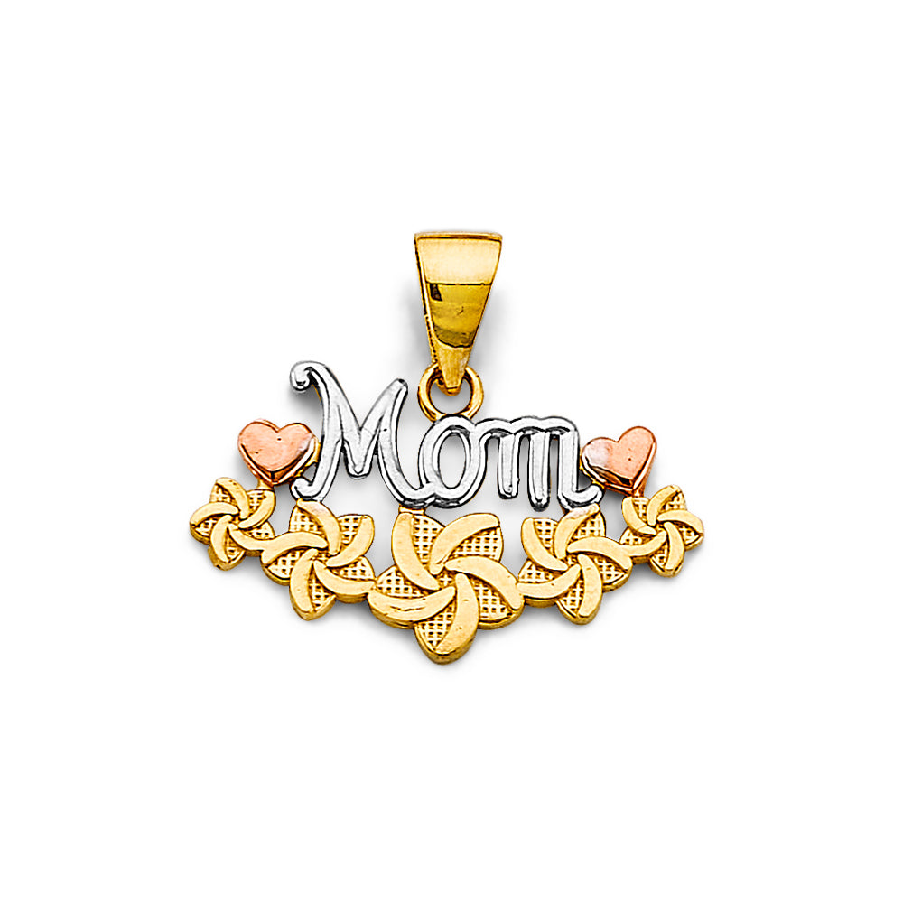 14K Yellow White Rose Gold Mom Pendant