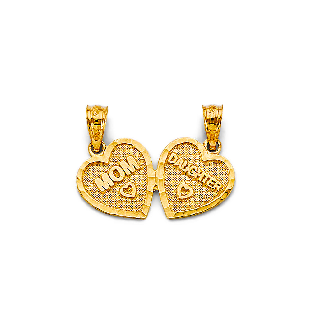 14K Yellow Gold Heart Mom/Daughter Pendant