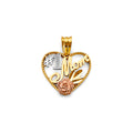 14K Yellow White Rose Gold Heart #1 Mom Pendant