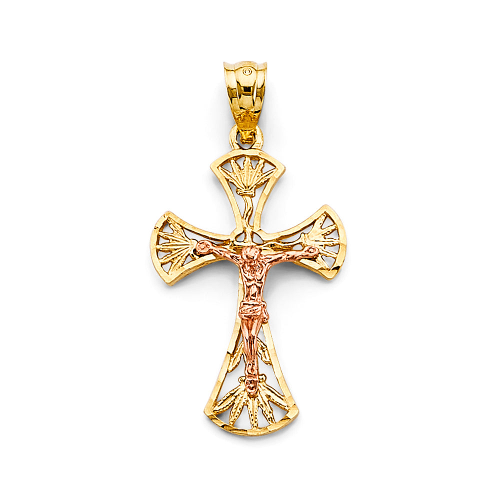 14K Two Tone Gold Crucifix Cross Pendant