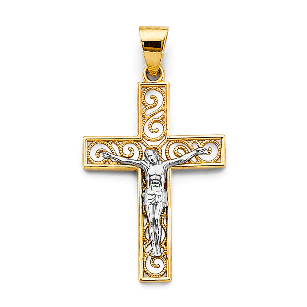 14K Two Tone Gold Crucifix Cross Pendant