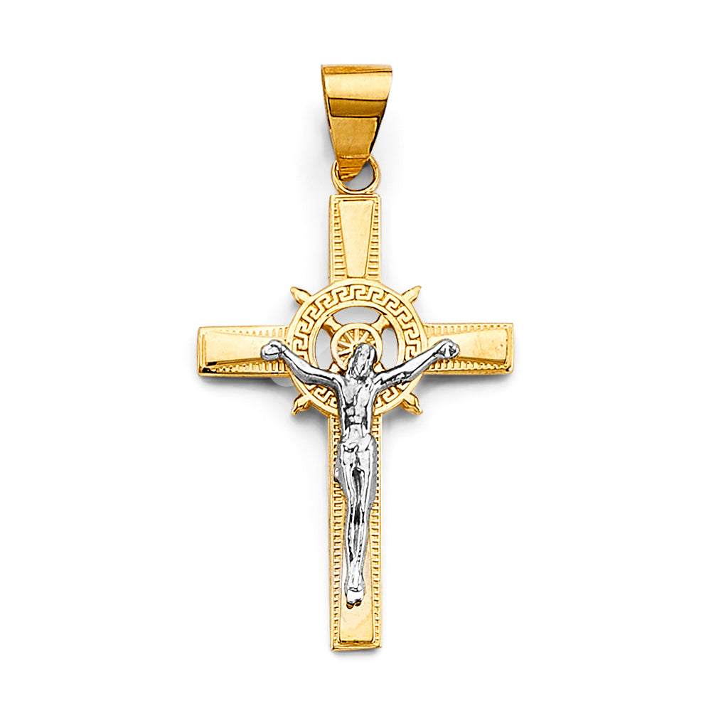 14K Two Tone Gold Crucifix Cross Pendant
