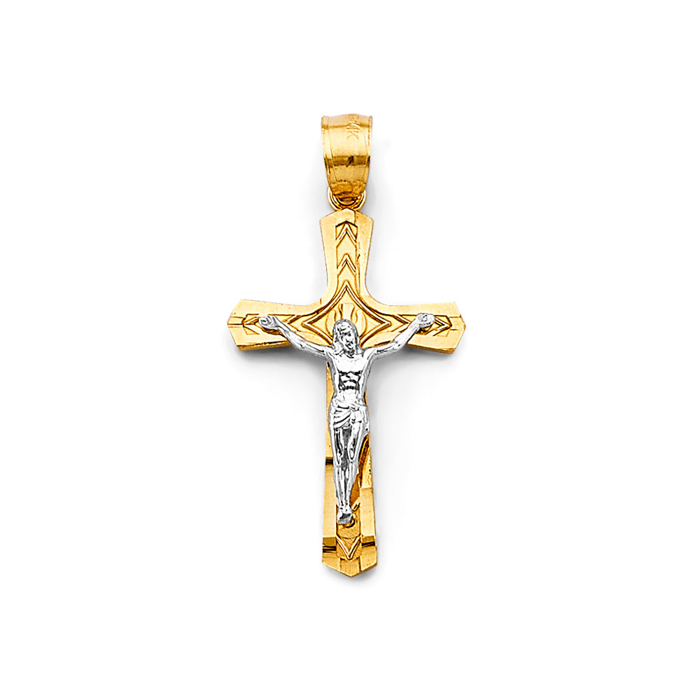 14K Two Tone Gold Crucifix Cross Pendant