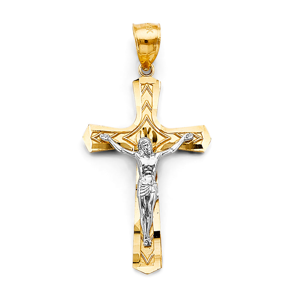 14K Two Tone Gold Crucifix Cross Pendant