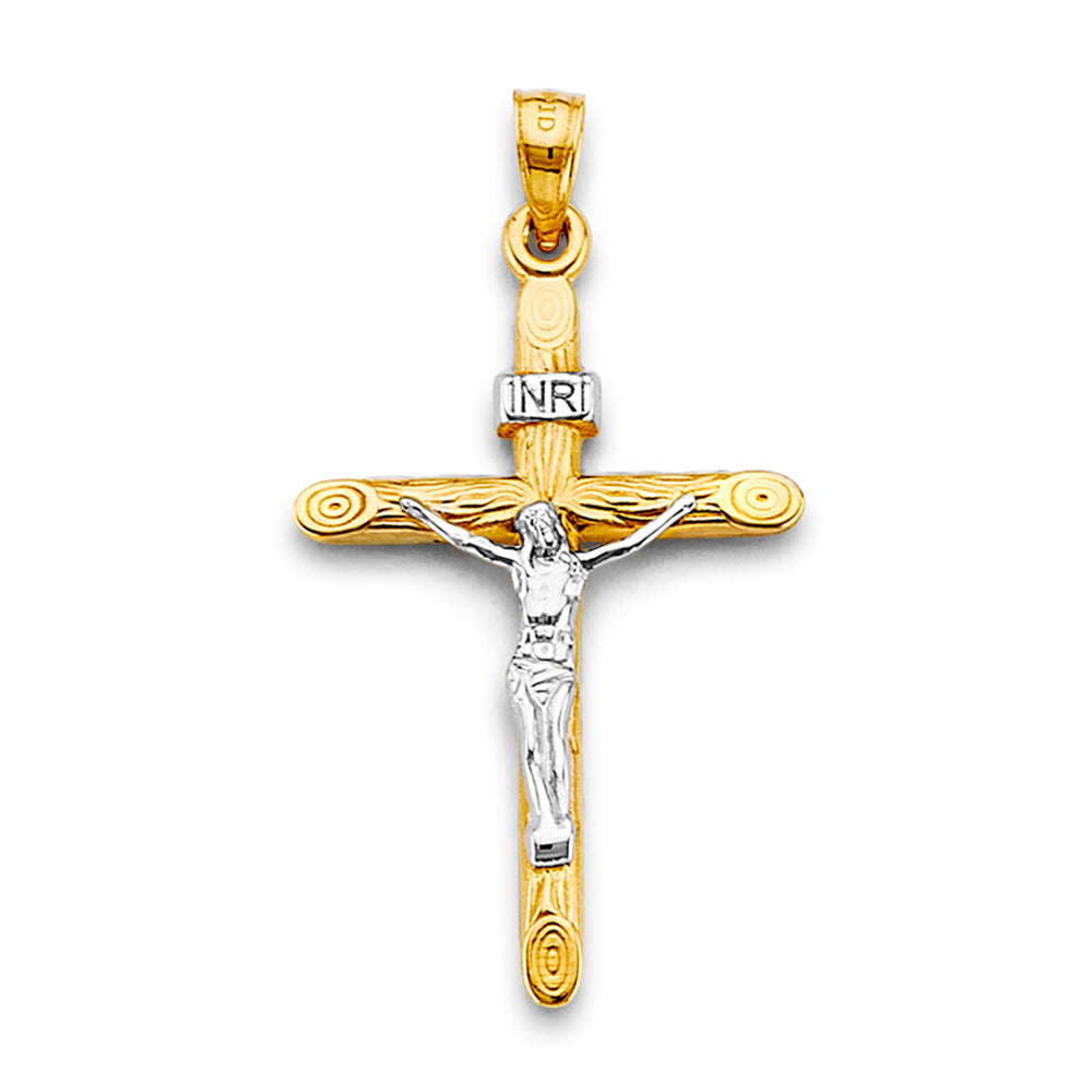 14K Two Tone Gold Crucifix Cross Pendant