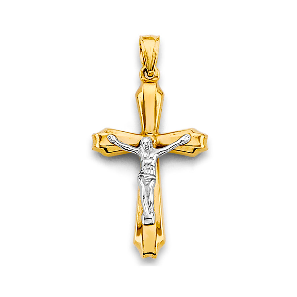 14K Two Tone Gold Crucifix Cross Pendant